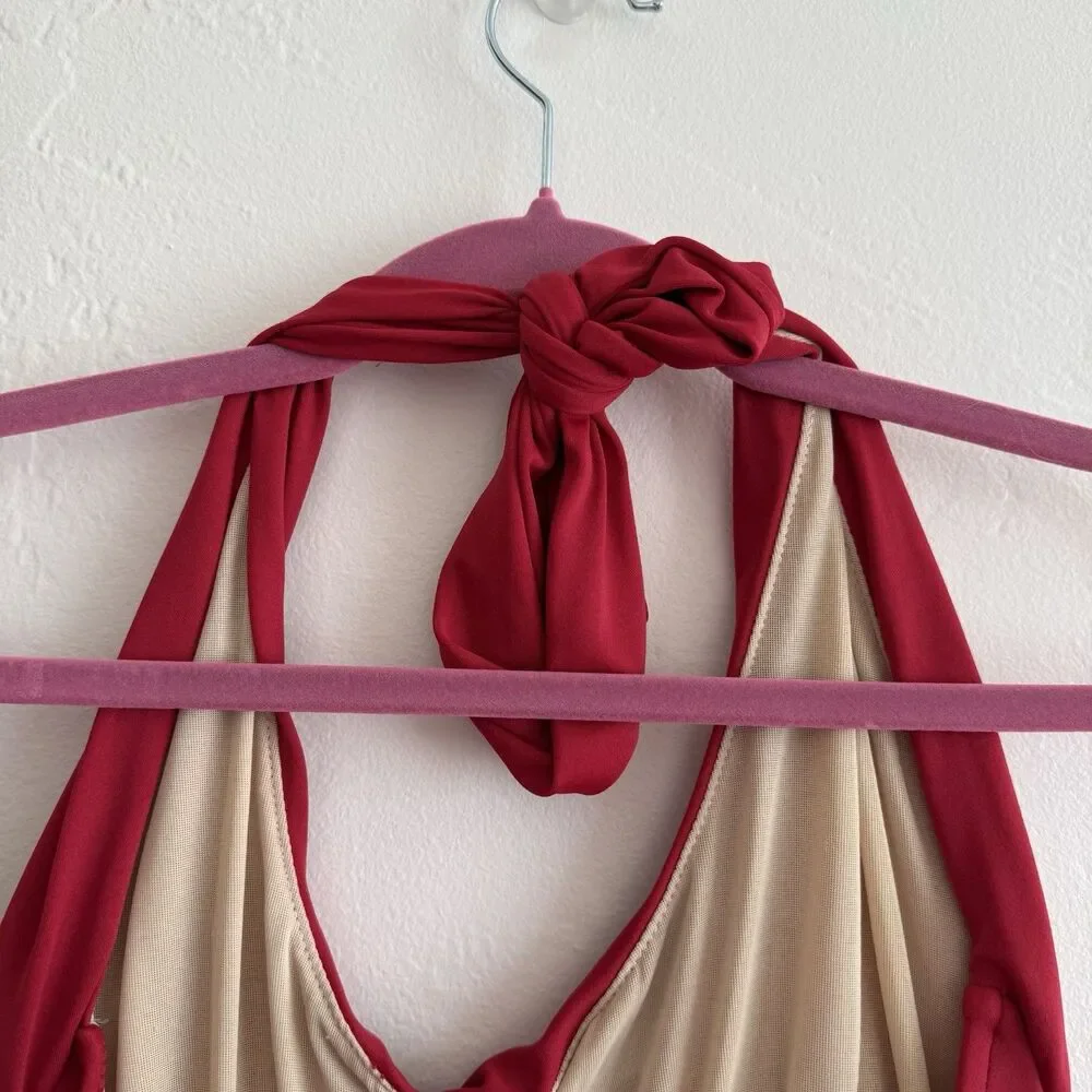 Miraclesuit Halter Top Tummy Control One Piece Swim in Black and Red Size 14